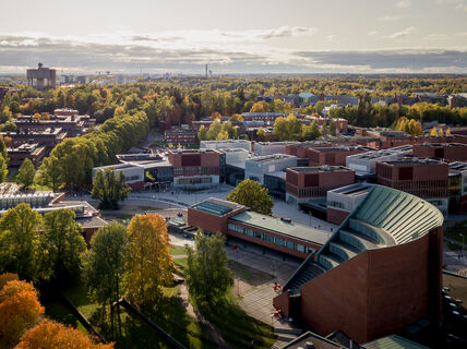 Aerial photo of Aalto University campus in Otaniemi