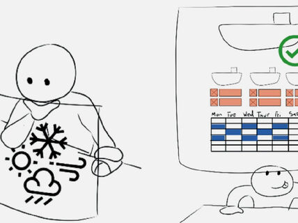 Excerpts of workflow storyboards: weather and vessel size as sustainable considerations in voyage planning.