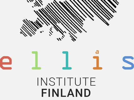 Logo of ELLIS Institute Finland with a striped map of Europe above and multicoloured letters 'ellis'.