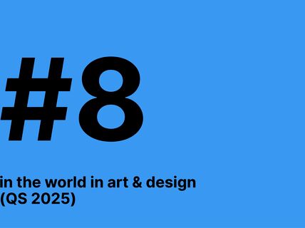 Text '#8 in the world in art & design (QS 2025)' on a blue background.