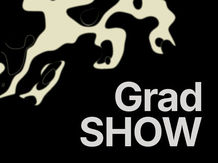 Poster for Aalto ARTS Grad Show held from 3 Sept to 6 Oct with abstract black and white design.