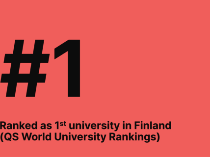 #1 Ranked as 1st university in Finland (QS World University Rankings) against a red background.