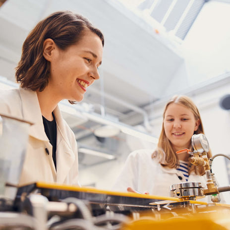 Two female students in a lab 