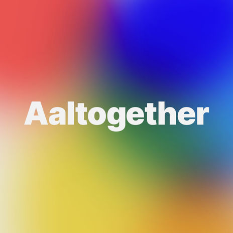 Aaltogether-teksti kirjavanvärisellä taustalla