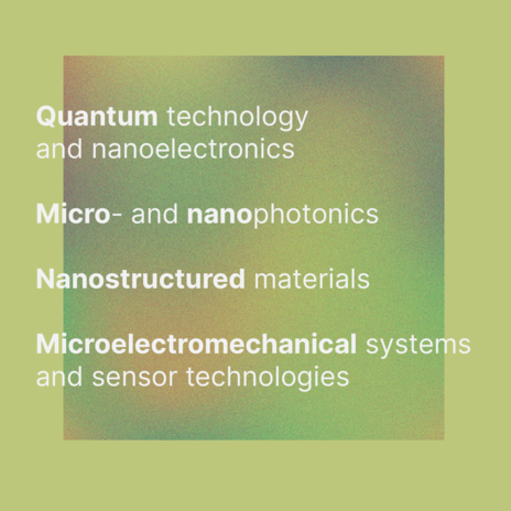 Text listing technologies: Quantum, Micro- and nanophotonics, Nanostructured materials, Microelectromechanical systems.