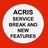 Acris service break and new features text and red background.