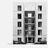 Thumbnail of A modern apartment building with a central open-air corridor. There is a tree at the entrance. Picture is in black and white.