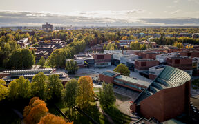 Aerial photo of Aalto University campus in Otaniemi