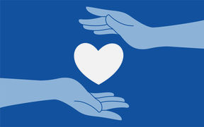 Drawing of a heart floating between two hands