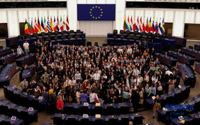 Students at the European Parliament building in Strasbourg participating in the European Student Assembly. 