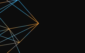 Geometric composition of intersecting lines in blue, orange, and grey on a black background.