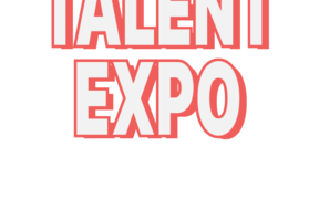 Text 'Talent Expo' in bold, white letters with a red shadow, centred on a black background.