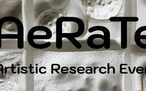 Text 'AeRaTe' and 'Artistic Research Event' over textured white surfaces resembling tiles or sculpture.