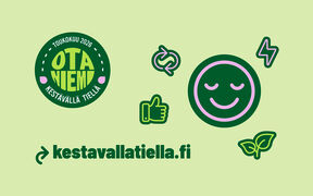 Infografiikkaa jossa kuvioita ja linkki kestavallatiella.fi