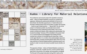 Academic webpage about Kudos – Library for Material Relations, with text layout and small photo of people cooking.