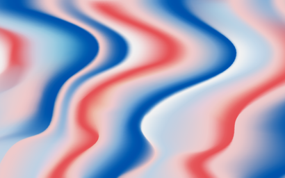 Abstract art with wavy lines in red, blue, and white creating a flowing pattern.