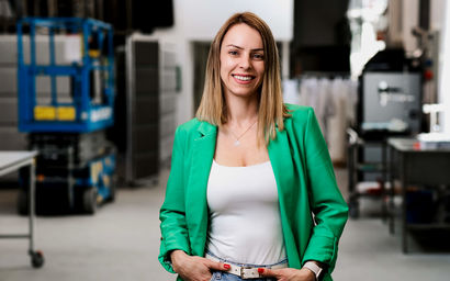 Professor Dessbesell in a lab, wearing a green jacket