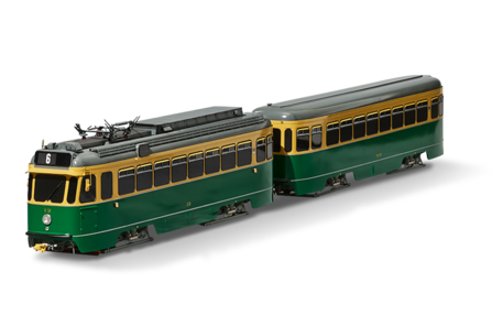 Kuvassa keltavihreä raitiovaunu.