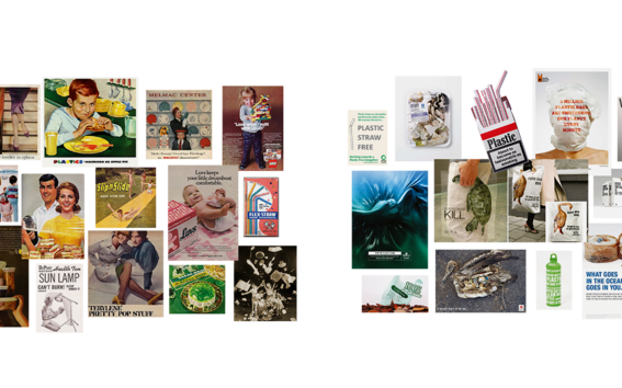 Plastic advertisements from 1930 to 1980s and 2010s