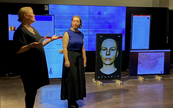 Kati Hagros (left) and Edel O'Reilly at the opening of the exhibition, photo by Outi Turpeinen