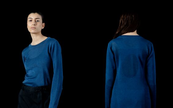 Woman wearing a blue top