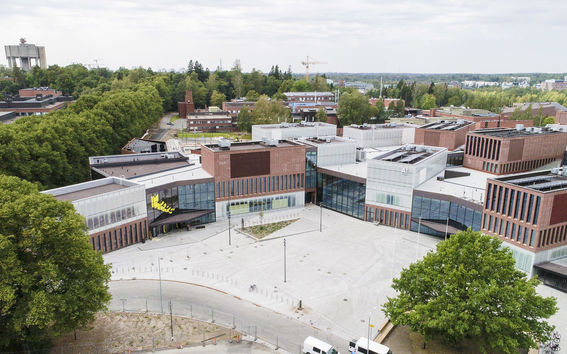 Aerial photo of Väre and A Bloc buildings / Photo by Aalto University, Mikko Raskinen