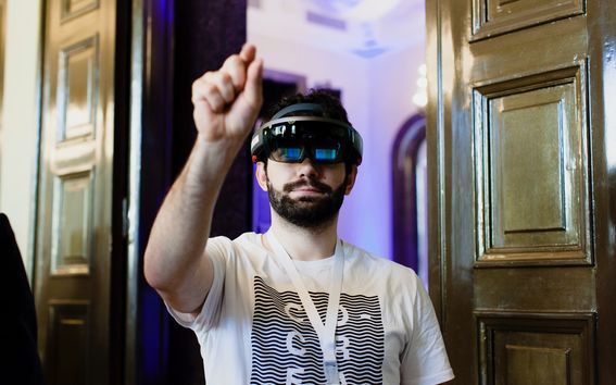 IDBM student wearing AR glasses 