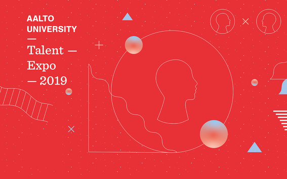 Aalto Talent Expo 2019 illustration. Red background. Designer Babi Brasileiro.