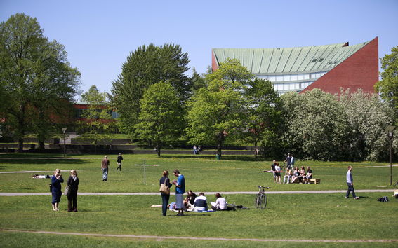 People outside at campus