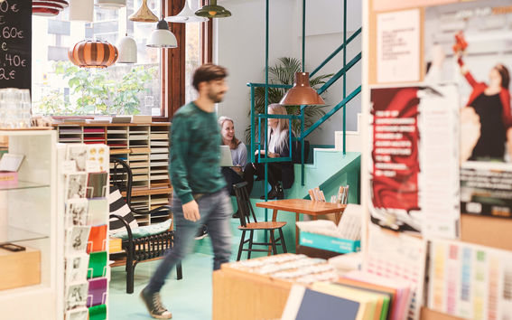 People working and talking