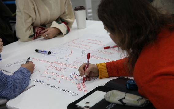 Creative sustainability students brainstorming