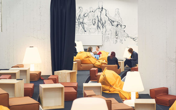 people sitting on sofas with laptops