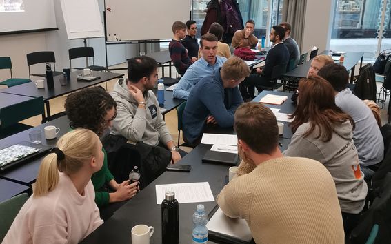 CEMS students doing group work in the Responsible Global Leadership seminar