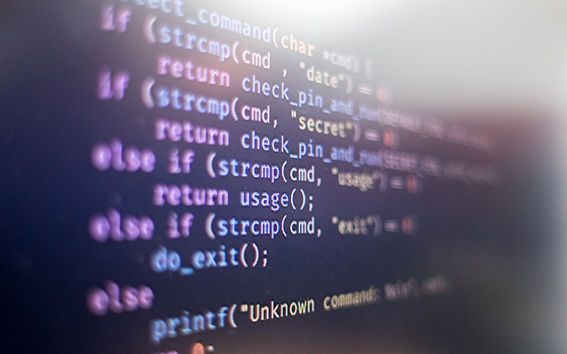 Piece of code on the computer screen, colourful text