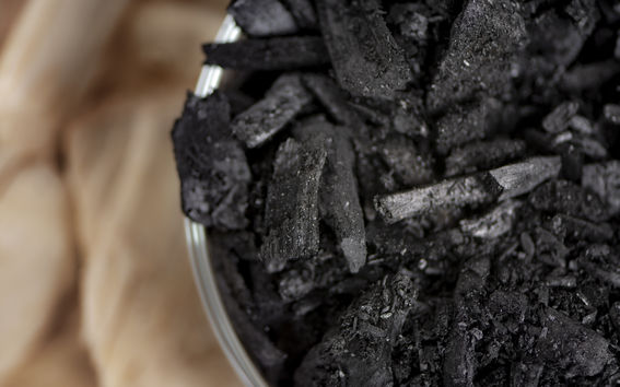 black biochar in a bowl