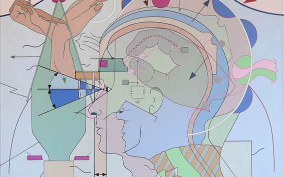 an illustration in which there are parts of human body interaction to one another 