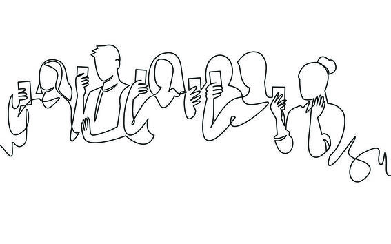 Drawing of people using their smart phones. 