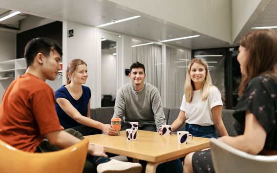 ITP students enjoying coffee on campus