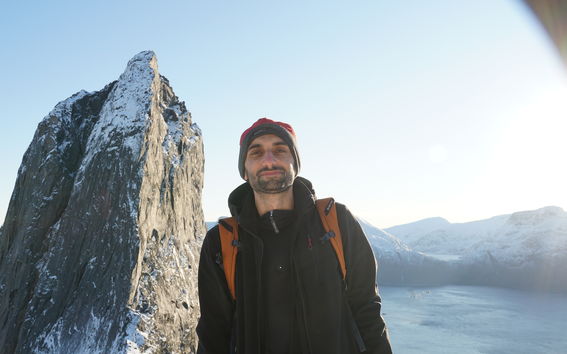 Exchange student Andrea Moglianesi In Lofoten mountains