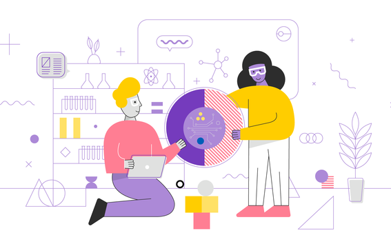 Two students working in a lab