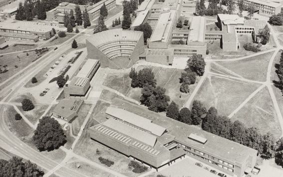 Aerial view, Archive photo in black and white of the Otaniemi campus in 1966