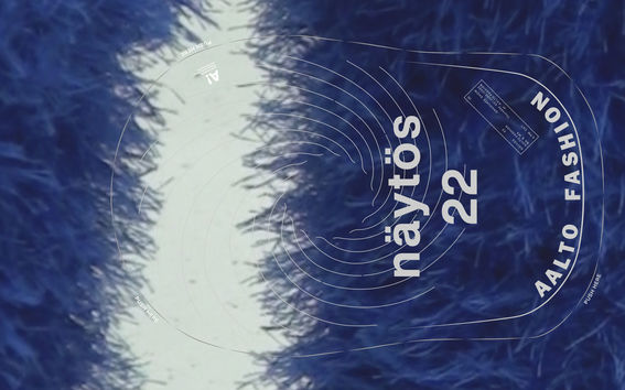 Kutsu Näytös22-muotinäytökseen: höyheniä, graafisia kuvioita ja tapahtuman kutsuteksti