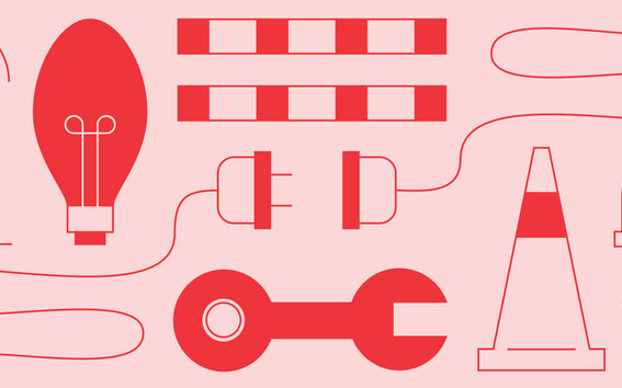 Graphic illustration of distruptions in internet signal, electricity, water and other maintenance items