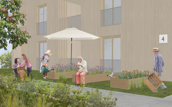 Elderly people spending time outdoors in the yard and garden, a student work Outdoors by Luiza Sevele 