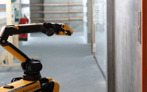 A research robot calls the elevator.
