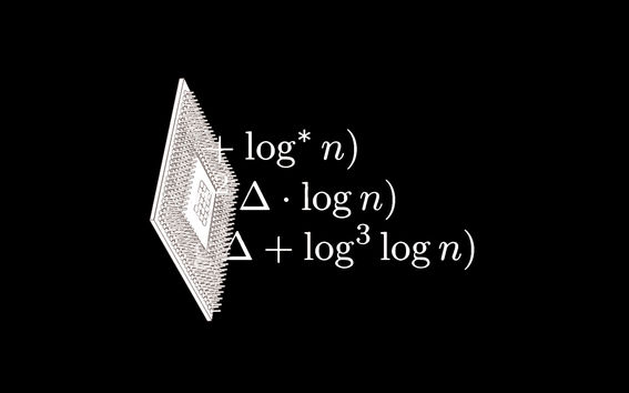 Artistic illustration: Algorithms over a computer chip