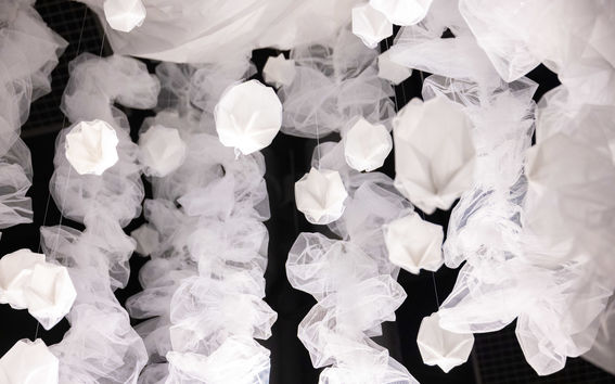 The Ocean’s Curtain is inspired by the way the surface of water looks when viewed from the seabed. Kurotuksia - Higher Powers exhibition. Photo: Mikko Raskinen.