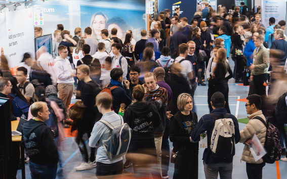 Crowd of people at a career fair