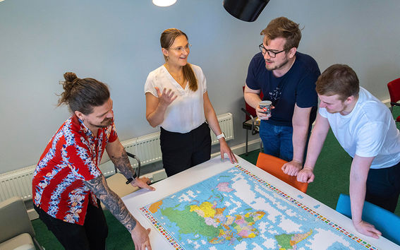 students look at the map