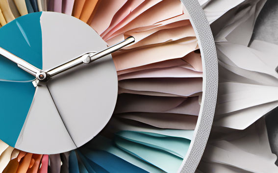 A clock made of folded paper, origami style